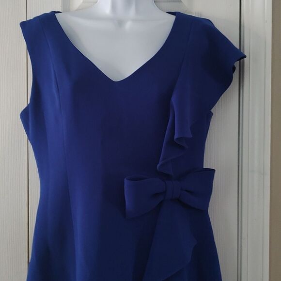 Teri Jon Rickie Freeman royal blue bow ruffle side sleeveless party formal dress - Picture 3 of 6